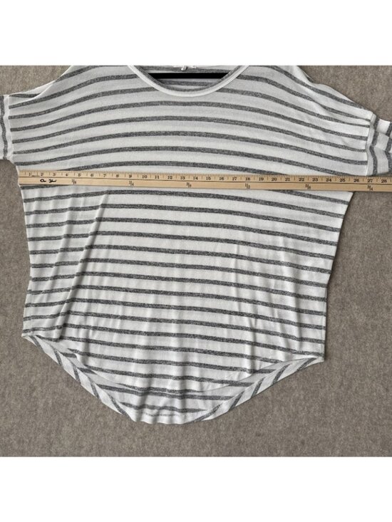 Rag & Bone Knit Striped Long Sleeve Tee Womens M Gray White Drapey Fit - Picture 6 of 9